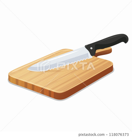 Flat Vector Wooden Cutting Board with Kitchen Knife Icon. Cutting Board and Knife Design Template. Chopping Board with Knife Isolated on White Background Flat Vector Wooden Cutting Board with Kitchen Knife Icon. Cutting Board and Knife Design Template. Chopping Board with Knife Isolated on White Background 118076373