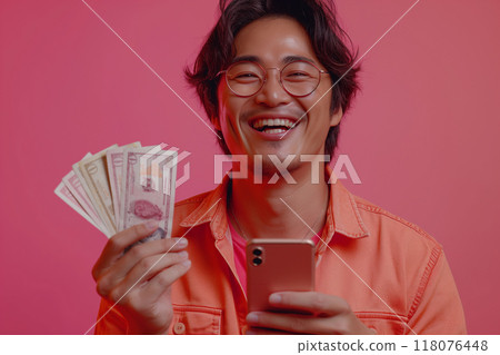 Photo 2 of a man celebrating after receiving a large sum of money AI-generated image 118076448