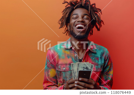 Photo 3 of a man celebrating after receiving a large sum of money AI-generated image 118076449