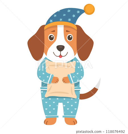 Beagle in pajamas holding a pillow 6 / Flyer and poster material 118076492