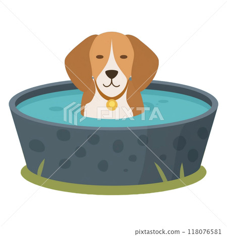 比格犬在溫泉中沐浴 1 / 傳單和海報材料 118076581