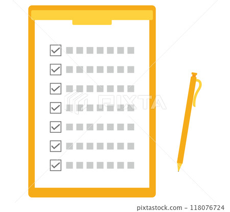 Orange questionnaire board and ballpoint pen Orange questionnaire board and ballpoint pen 118076724