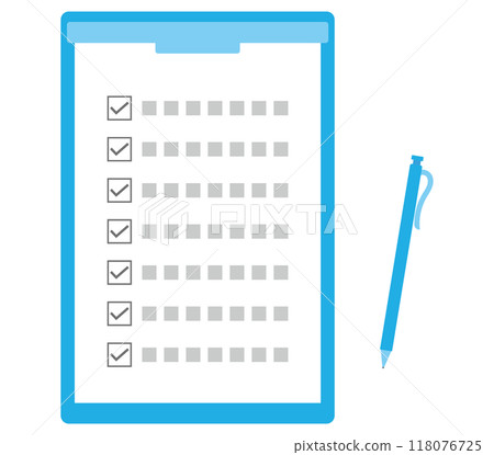 Light blue questionnaire board and ballpoint pen Light blue questionnaire board and ballpoint pen 118076725
