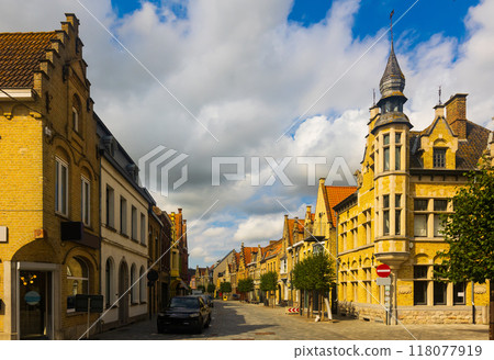 Diksmuide street with typical residential buildings, Belgium Diksmuide street with typical residential buildings, Belgium 118077919