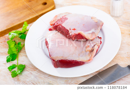 Raw beef veal meat steak tenderloin on board 118078184