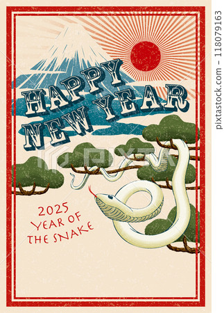 2025 New Year's card template "Ranji design" Happy New Year with space for handwriting 118079163