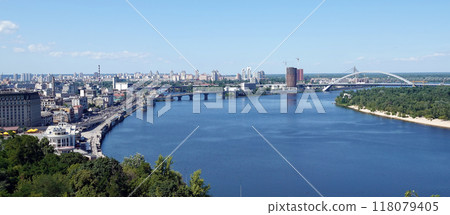 Kyiv, Ukraine July 6, 2024: Podil district of Kyiv city view from above Kyiv, Ukraine July 6, 2024: Podil district of Kyiv city view from above 118079405