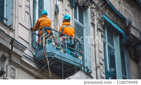 在纜車上工作的高層工人的 AI 圖像 118079499