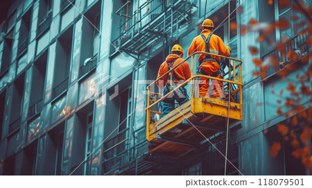 在纜車上工作的高層工人的 AI 圖像 118079501