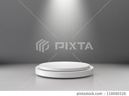 3D Mockup of White Podium with Gray Background and Spotlight, Minimal Style, Perfect for Product Display, Showroom 3D Mockup of White Podium with Gray Background and Spotlight, Minimal Style, Perfect for Product Display, Showroom 118080326