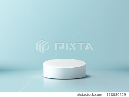 Clean and Elegant 3D White Podium on Blue Background, Ideal for Product Display, Mockup, Showroom, and Showcase, Minimalist Clean and Elegant 3D White Podium on Blue Background, Ideal for Product Display, Mockup, Showroom, and Showcase, Minimalist 118080329