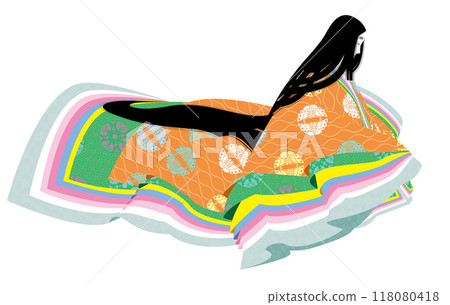 Image illustration of a woman wearing a Heian period-style kimono 118080418