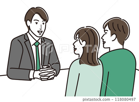 一位商人給予解釋,一對夫婦接受解釋 一位商人給予解釋,一對夫婦接受解釋 118080497