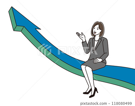 Illustration of a woman giving a presentation using an upward arrow Illustration of a woman giving a presentation using an upward arrow 118080499
