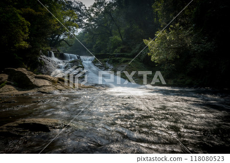 Beautiful valley scenery with beautiful flowing water in Kikuchi Valley in winter Beautiful valley scenery with beautiful flowing water in Kikuchi Valley in winter 118080523