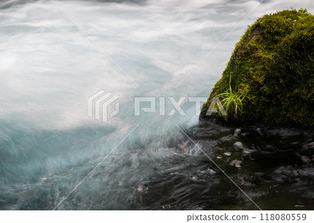 Beautiful valley scenery with beautiful flowing water in Kikuchi Valley in winter Beautiful valley scenery with beautiful flowing water in Kikuchi Valley in winter 118080559