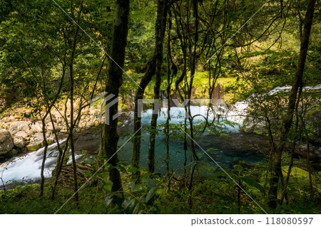 冬季菊池溪谷美麗的山谷風景和美麗的流水 冬季菊池溪谷美麗的山谷風景和美麗的流水 118080597