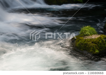 Beautiful valley scenery with beautiful flowing water in Kikuchi Valley in winter Beautiful valley scenery with beautiful flowing water in Kikuchi Valley in winter 118080668