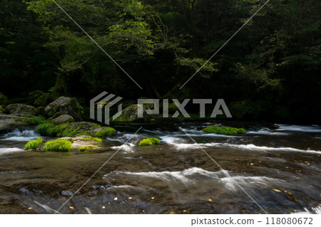 Beautiful valley scenery with beautiful flowing water in Kikuchi Valley in winter 118080672
