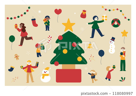 People and Christmas illustration set People and Christmas illustration set 118080997