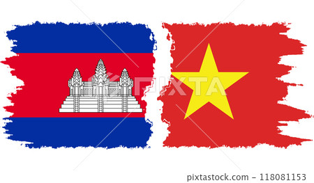 Vietnam and Cambodia grunge flags connection vector 118081153