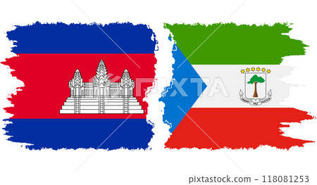 Equatorial Guinea and Cambodia grunge flags connection vector 118081253