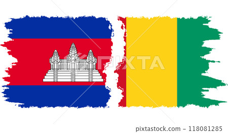 Guinea and Cambodia grunge flags connection vector 118081285