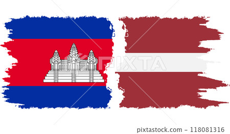 Latvia and Cambodia grunge flags connection vector 118081316