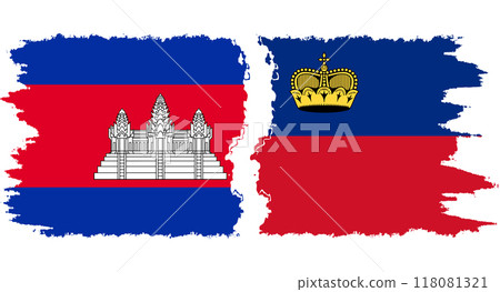 Liechtenstein and Cambodia grunge flags connection vector 118081321