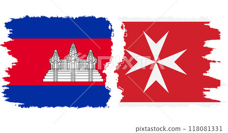 Malta and Cambodia grunge flags connection vector 118081331