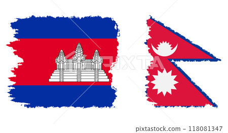 Nepal and Cambodia grunge flags connection vector Nepal and Cambodia grunge flags connection vector 118081347