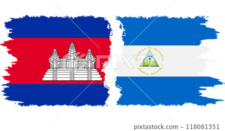 Nicaragua and Cambodia grunge flags connection vector Nicaragua and Cambodia grunge flags connection vector 118081351