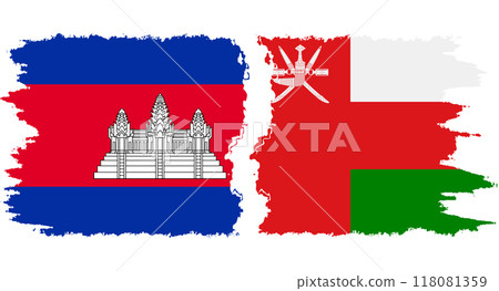 Oman and Cambodia grunge flags connection vector 118081359