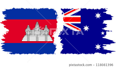 Australia and Cambodia grunge flags connection vector 118081396