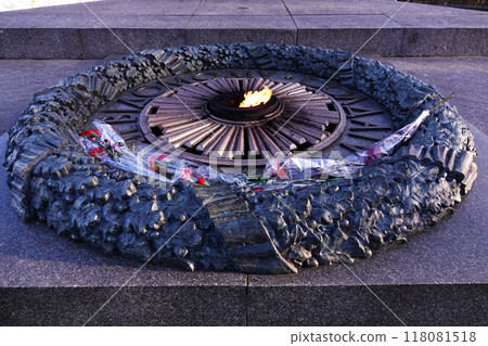 Kiev, Ukraine November 22, 2019: The eternal flame in honor of the victory over fascism in the Glory Park in Kiev Kiev, Ukraine November 22, 2019: The eternal flame in honor of the victory over fascism in the Glory Park in Kiev 118081518