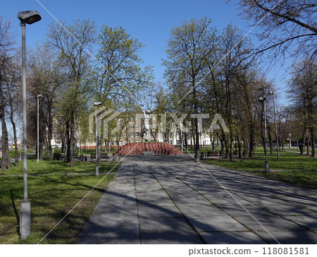 Kiev, Ukraine April 27, 2021: Monument in honor of the soldiers of the defenders of Kiev who died during World War II 118081581