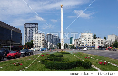 Kiev, Ukraine July 6, 2021: Obelisk "Hero City Kiev" in honor of the victory over fascism 118081588