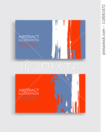 Red white blue ink brush stroke card on white background. Japanese style. 118081872