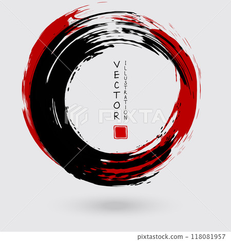 Black and red ink round stroke on white background. Black and red ink round stroke on white background. 118081957
