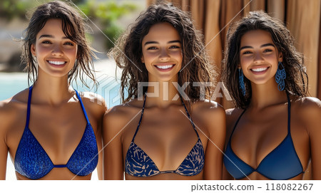 Triplets of women in swimsuits 118082267