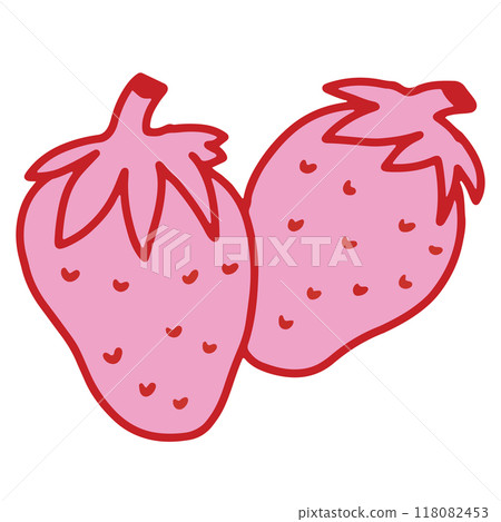 Hand drawn pink strawberry with red outline for fruit, vegan, ingredients, sweet dessert, baking book, healthy, diet, snack, grocery shopping, supermarket, market, cake decoration, patches, sticker 118082453