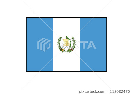 The national flag of Guatemala displays two vertical blue stripes on either side of a white stripe, featuring the national emblem in the center, symbolizing peace and liberty. 118082470