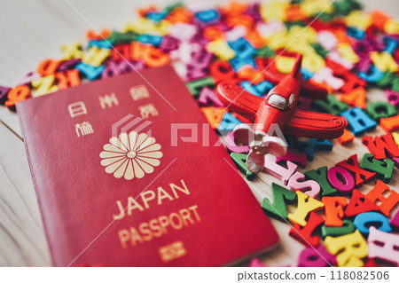 Colorful alphabet and Japanese passport Colorful alphabet and Japanese passport 118082506