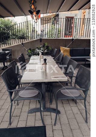 Outdoor dining table and chair set for terrace seating Outdoor dining table and chair set for terrace seating 118082628