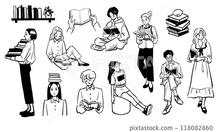 Reading and books black and white simple illustration Reading and books black and white simple illustration 118082860