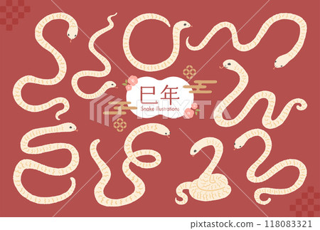 Year of the Snake New Year's card material: snake illustration set Year of the Snake New Year's card material: snake illustration set 118083321