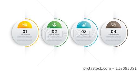 Infographics circle timeline with 4 number data template. Illustration business abstract background. Infographics circle timeline with 4 number data template. Illustration business abstract background. 118083351