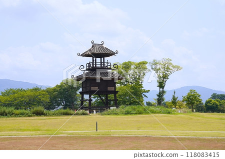 Nara, Tawara Town, Karako-Kagi Ruins (Reconstructed tower, to the left) (Summer) Nara, Tawara Town, Karako-Kagi Ruins (Reconstructed tower, to the left) (Summer) 118083415