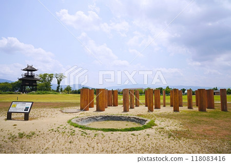 Nara, Tawara Town, Karako-Kagi Ruins (remains of large building and restored tower) (Summer) 118083416