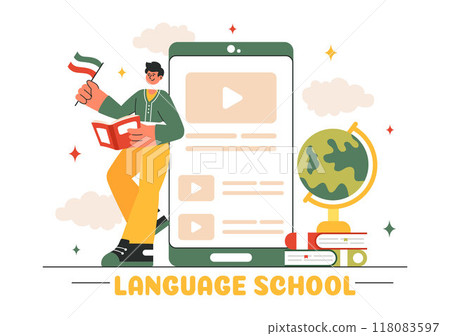 Language School Vector Illustration of Online Learning, Courses, Training Programs, and Studying Foreign Languages Abroad in a Flat Style Background Language School Vector Illustration of Online Learning, Courses, Training Programs, and Studying Foreign Languages Abroad in a Flat Style Background 118083597